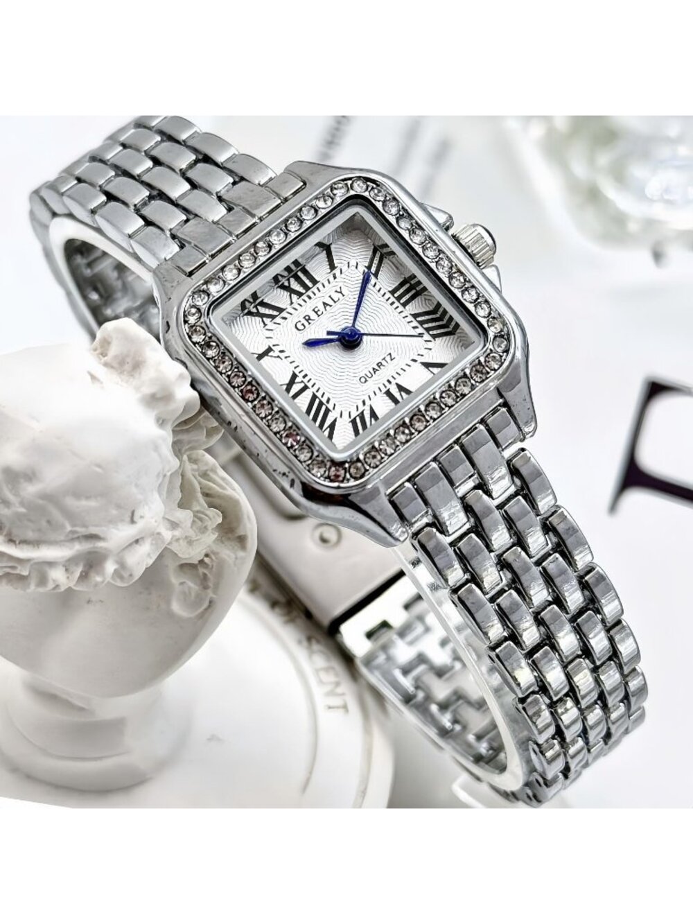 Women's Silver White Crystal Roman Dial Bangle Stainless Steel Ladies Wristwatch - Picture 4 of 7